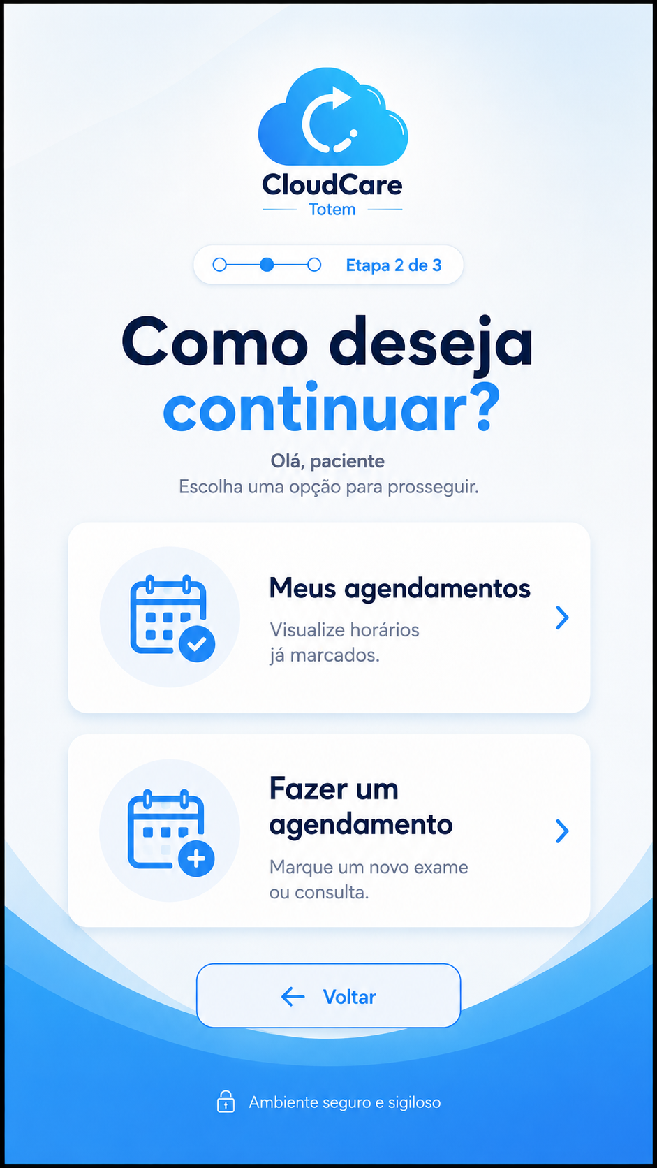 Tela de Agendamento do Totem
